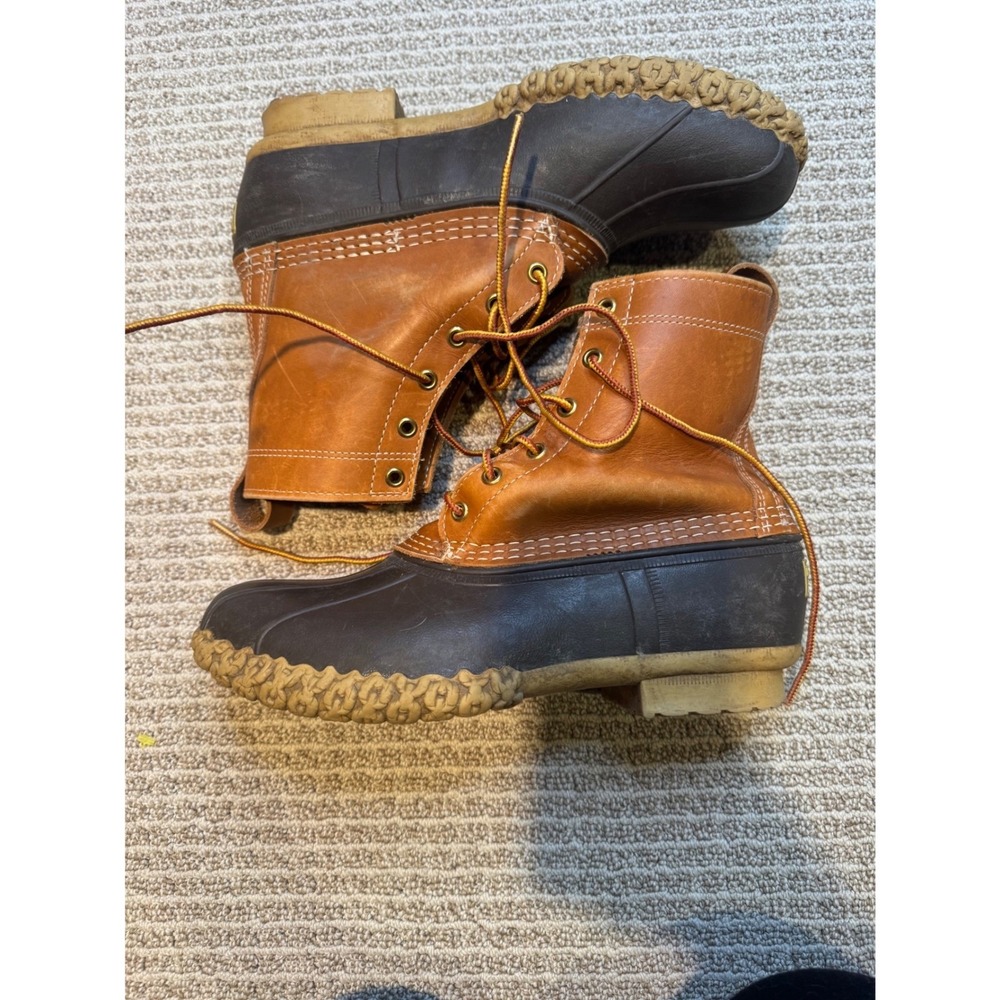 LL Bean Boots Women's Brown Leather Rubber Duck Boots Lace Up Size 7W‎